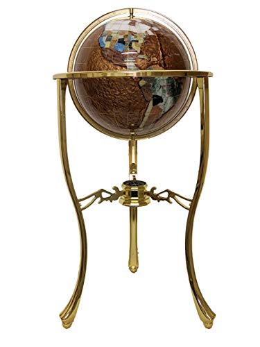 Unique Art 36-Inch by 13-Inch Floor Standing Amberlite Ocean Gemstone World Globe with Gold Tripod