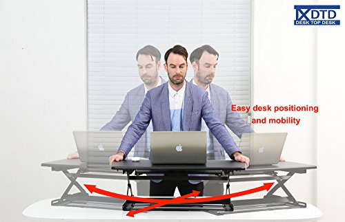 DTD - Height Adjustable Standing Desk Riser with Sliding Keyboard Tray, for Cubicles - Cube Corner, 41-inch, DTD-C-MBK-SK-AMZ