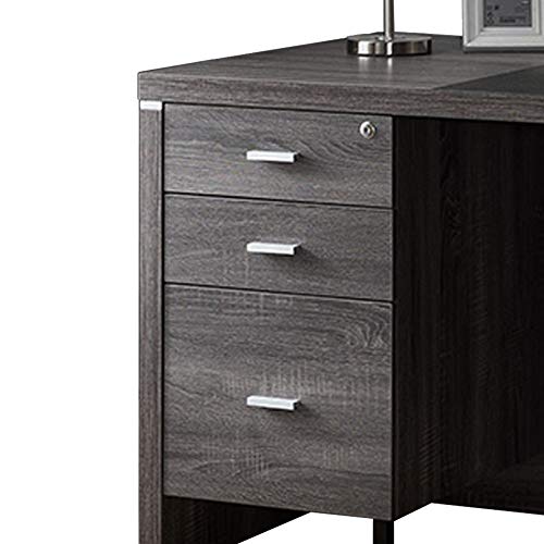 Benzara BM179608 Wooden Desk with Locking Drawers, Gray