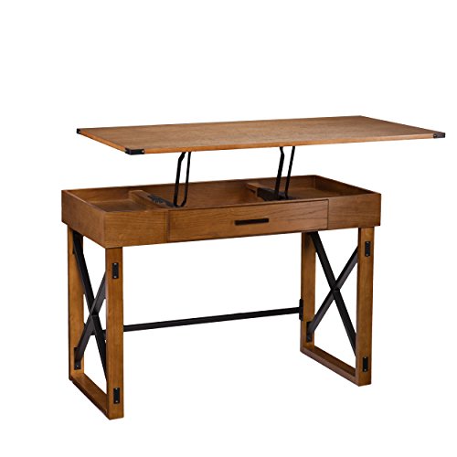 Southern Enterprises Canton Adjustable Height Desk - Adjusting Height Riser for Standing - Hidden Compartments