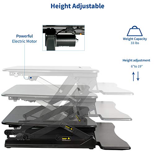 VIVO Black Electric Height Adjustable 36 inch Standing Desk Converter, Sit Stand Tabletop Dual Monitor and Laptop Riser Workstation, DESK-V000EB