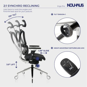 Nouhaus ErgoPRO Ergonomic Office Chair with Back Support and 360 Degree Swivel - Black