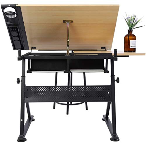 Lgan Tiltable Drawing Table, Adjustable Art Desk, with Storage Craft Table, Drafting Table Maple Panel, Child Adult Drawing Desk