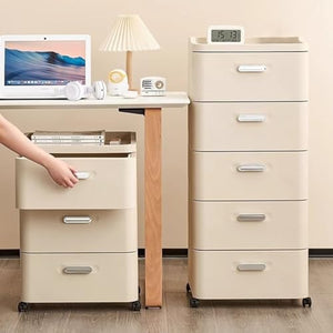 Nieke Mobile Under Desk Vertical Rolling Cart with Drawers for Home Office - Beige, 5 Drawer
