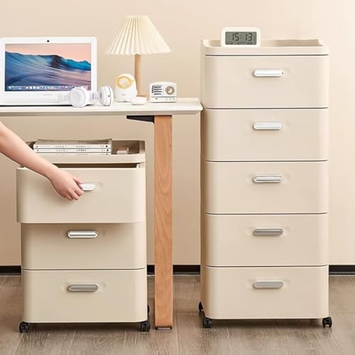 Nieke Mobile Under Desk Vertical Rolling Cart with Drawers for Home Office - Beige, 5 Drawer