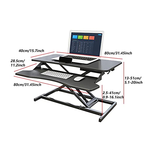 Height Adjustable Standing Desk Converter 31.4inch Sit to Stand Up Desk Riser Home Office Desk Workstation with Keyboard Tray (Color : White)