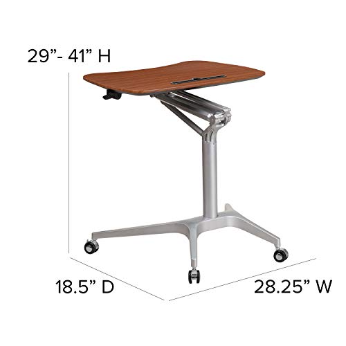 Flash Furniture Mobile Sit-Down, Stand-Up Mahogany Computer Ergonomic Desk with 28.25''W Top (Adjustable Range 29'' - 41'')