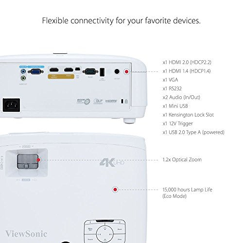 ViewSonic 4K Projector with 3500 Lumens HDR Support and Dual HDMI for Home Theater Day and Night (PX747-4K) (Renewed)