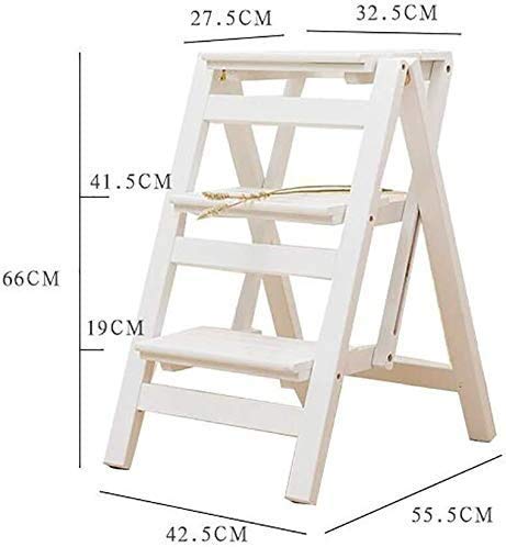 LUCEAE Wooden 3 Step Folding Ladder Stand - Portable Multi-Purpose Step Stool