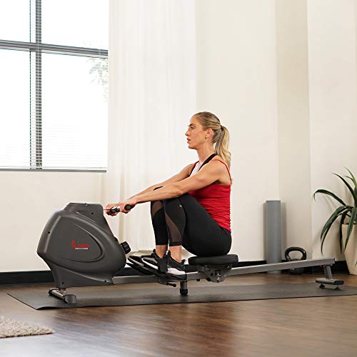 Sunny Health & Fitness Compact Folding Magnetic Rowing Machine with LCD Monitor, Bottle Holder, 43 Inch Slide Rail, 285 LB Max Weight - Synergy Power Motion - SF-RW5801, Silver