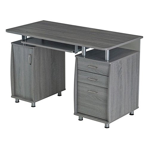 Grey Home Office Desk Keyboard Tray File Drawer Organize Workstation Home Office Furniture Laptop Computer Table PC Study Writing Reading Display Shelves Drawers