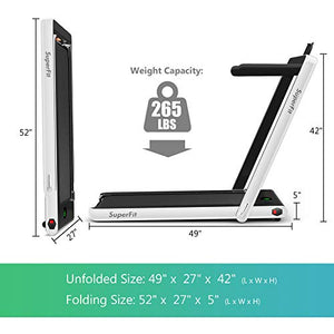 GYMAX 2 in 1 Folding Treadmill, Under Desk Walking Running Machine with Bluetooth Speaker, LED Monitor & Smart App Control, Electric Treadmill for Home Gym (Pearl)