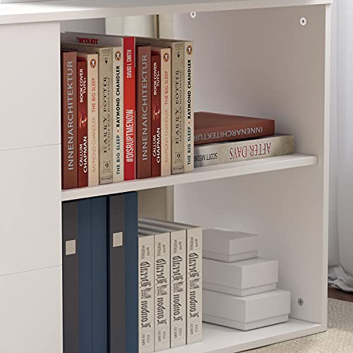 Homsee L-Shaped Computer Desk with Drawers, Shelves, and Storage Cabinet - White