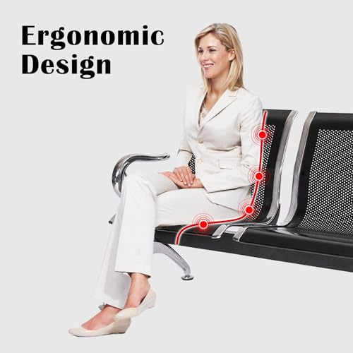 Kinbor Reception Guest Chairs Set of 2 - Waiting Room Bench with Arms for Office, Airport, Bank, Hospital, School, Barbershop - Black