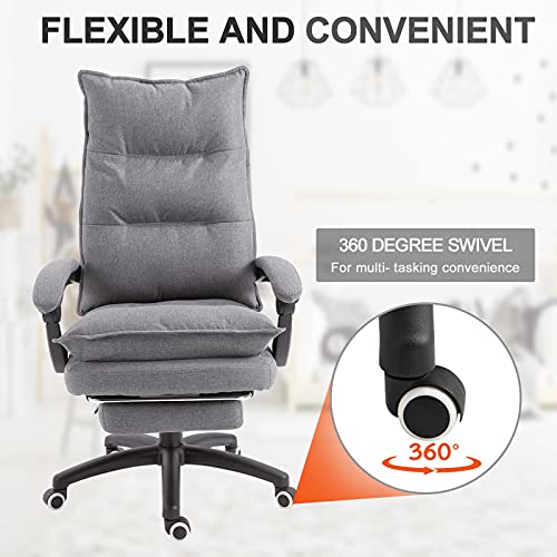 Vinsetto 360° Swivel Home Office Chair Adjustable Height Linen Style Fabric Recliner with Retractable Footrest and Double Padding, Grey