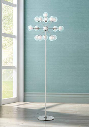 Mid Century Modern Floor Lamp Sputnik Style 16-Light Chrome Opal Glass Orbs for Living Room Reading Bedroom - Possini Euro Design