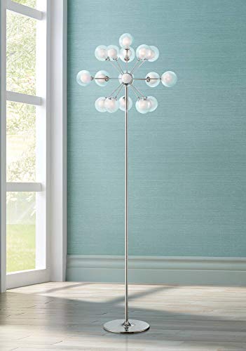Mid Century Modern Floor Lamp Sputnik Style 16-Light Chrome Opal Glass Orbs for Living Room Reading Bedroom - Possini Euro Design
