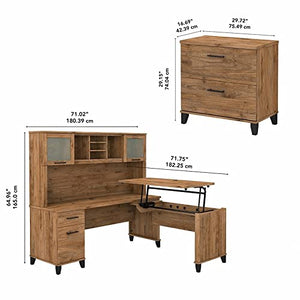 Bush Furniture UrbanPro Sit-Stand L Desk Set with File Cabinet in Walnut - Engineered Wood