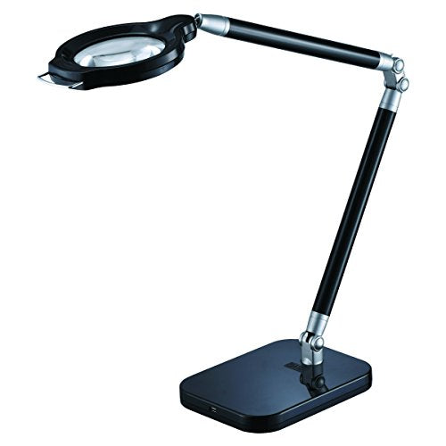 BLACK+DECKER PureOptics Summit Zoom Magnifier 10W Flicker-Free Natural Daylight LED Desk Lamp, 5-Diopter Lens, USB Port, 6 Dimming Levels (416 Lumens), Black (LED10ARCMAG-BLK)