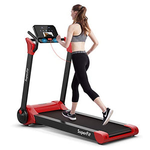 Goplus 2.25HP Electric Folding Treadmill, Installation-Free Design with 8-Stage Damping System, Large LED Touch Display and Bluetooth Speaker, Compact Running Machine for Home Use