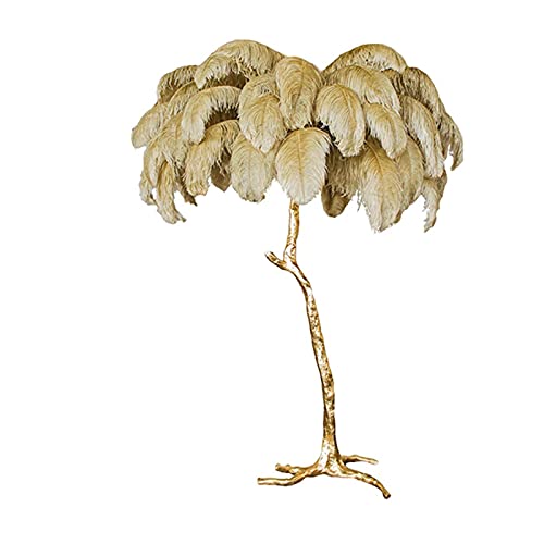 RAZZUM LED Floor Lamp Feather Gold Copper Brass Resin for Living Room Home Decor - Table Lamp 80cm - Gris