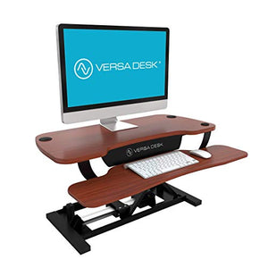 VersaDesk Power Pro USA Manufactured | Electric Height-Adjustable Desk Riser | Standing Desk Converter | Sit to Stand Desktop with Keyboard + Mouse Tray | 36" X 24" | Black Frame, Cherry Body…