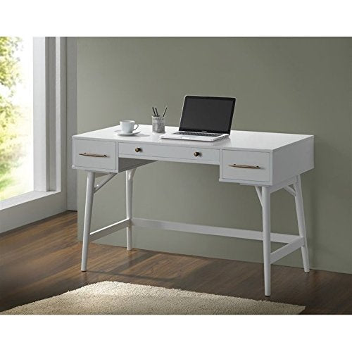 Bowery Hill 3 Drawer Mid Century Modern Writing Desk in White
