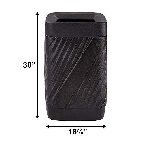 Safco Products 9372BL Twist Indoor/Outdoor Open Top Plastic Trash Can, 32-Gallons, Touch-Free Disposal, Weather-Resistant, Ideal for Busy Environments, Black, 18.875"D x 18.875"W x 30"H