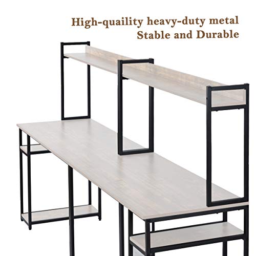 Goujxcy 2 Person Computer Desk with Hutch and Shelves,Multifunction 94 Inches Writing Workstation Desk for Home Office