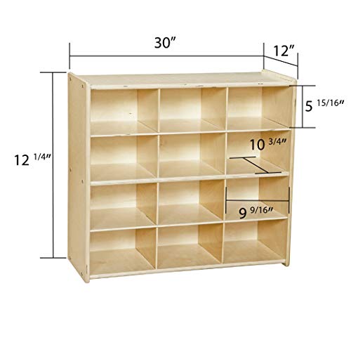 Contender Baltic Birch 12 Cubby Storage Cabinet with Purple Plastic Tubs, Kids Montessori Organizers for Homeschool, Classroom, Kindergarten Supplies