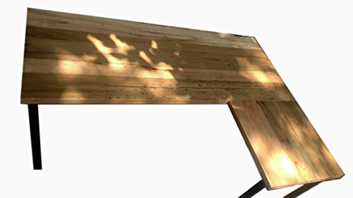 L Shaped Desk Reclaimed Wood with Metal Base