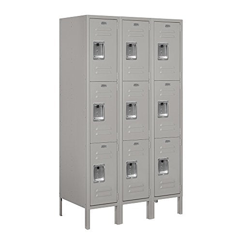 Salsbury Industries 3-Tier Standard Metal Locker with Three Wide Storage Units, 5-Feet High by 18-Inch Deep, Gray, Assembled