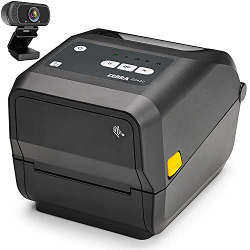Zebra ZD420 Thermal Transfer Barcode Label Desktop Printer, Black- 4-Inch Max Print Width, 203 dpi, Standard EZPL, USB, USB Host, Bluetooth, Modular Connectivity Slot, Ethernet - BROAG External Webcam