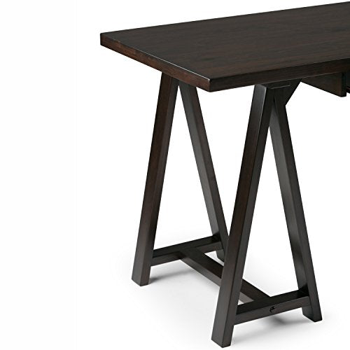 SIMPLIHOME Sawhorse SOLID WOOD Modern Industrial 60 inch Wide Home Office Desk, Writing Table, Workstation, Study Table Furniture in Dark Chestnut Brown