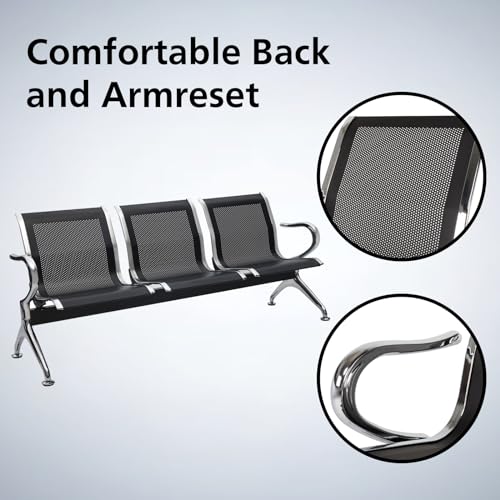 Kinbor Office Guest Chairs - 5 Seat Reception Chairs Black Waiting Room Lobby Furniture