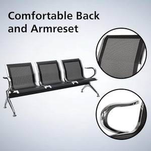 Kinbor Reception Guest Chairs Set of 2 - Waiting Room Bench with Arms for Office, Airport, Bank, Hospital, School, Barbershop - Black
