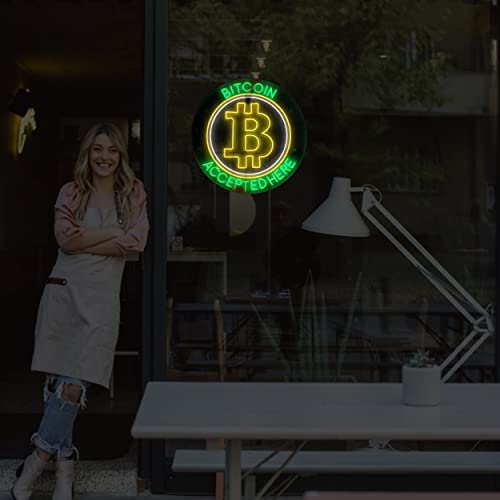 BITCOIN ACCEPTED HERE Flex neon Sign for Business Displays | Electronic Light Up Sign for Retail Businesses | 26"W x 26"H x 1"D
