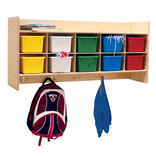 Contender 10 Section Storage Cabinet with Assorted Plastic Bins, 100% Plywood Wall Mounted Storage Unit for Home-School, Classrooms and Toy Storage