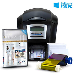 AlphaCard Compass Complete Photo ID Card Printer System with AlphaCard ID Software (Complete Bundle for PCs, One-Sided Printer)