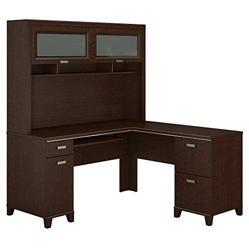 Bush Furniture Tuxedo L Shaped Desk with Hutch in Mocha Cherry
