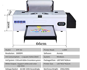 DTF Transfer Printer with Roll Feeder, T-Shirt Printing Machine with L1800 printhead for Dark/Light T-Shirt(with Software)