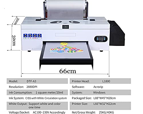 DTF Transfer Printer with Roll Feeder, T-Shirt Printing Machine with L1800 printhead for Dark/Light T-Shirt(with Software)