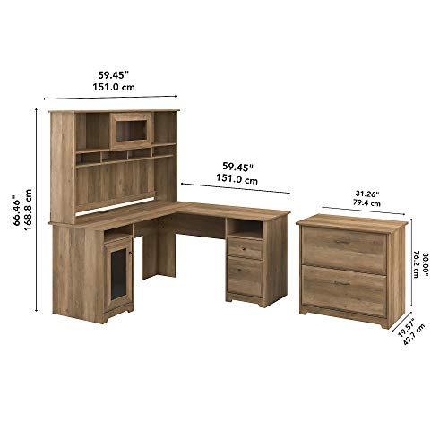 Bush Furniture Cabot L Shape Desk with Hutch and Lateral File, Reclaimed Pine