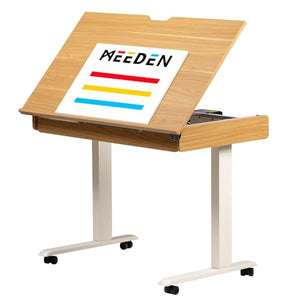 MEEDEN Electric Adjustable Drafting Table - Height 31" to 52" - Tiltable Tabletop - Rolling Wheels