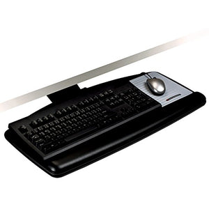 3M Keyboard Tray, Simply Turn Knob to Adjust Height and Tilt, Sturdy Tray Includes Gel Wrist Rest and Precise Mouse Pad, Swivels Side to Side and Stores Under Desk, 17" Track, Black (AKT60LE)