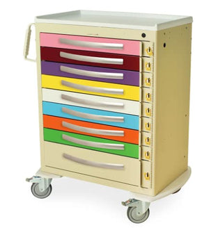 Generic Pediatric Cart with 9 Color Coded Drawers, Breakaway Locks | 43.75” H x 36.75” W x 22” D