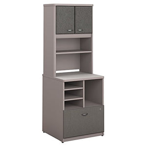 Bush Business Furniture Series A 24W Piler Filer Cabinet with Hutch in Pewter and White Spectrum