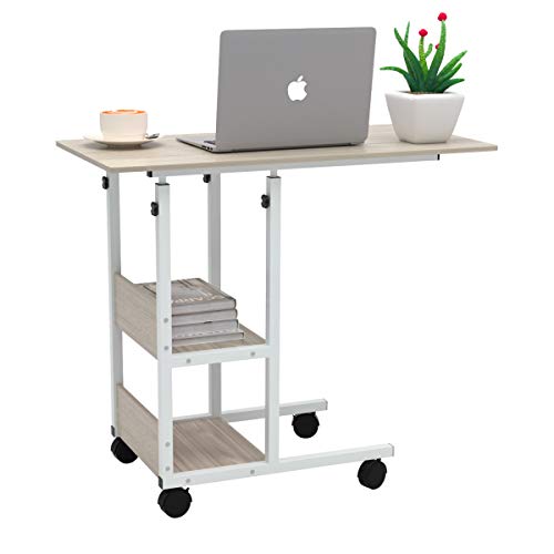 JACENTHOME Home Office Desk 31x16'' Moveable Height Adjustable Modern Computer PC Notebook Writing Workstation Laptop Table with Wheels for Study Room Bedroom Living Room