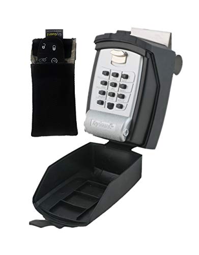 KeyGuard PRO Hanging Lock Box & Faraday Bag - Portable Punch Button Combination Lockbox to Hang on Car Windows and More - Portable Faraday Pouch for Key Fobs and Small Devices - SL-591-CVR - 4 Pack