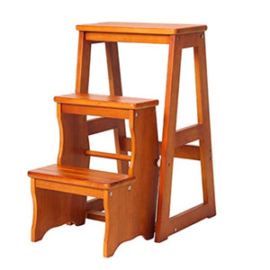 LUCEAE Wooden 3-Step Flip Folding Step Stool - Multi-Functional Library Climbing Ladder